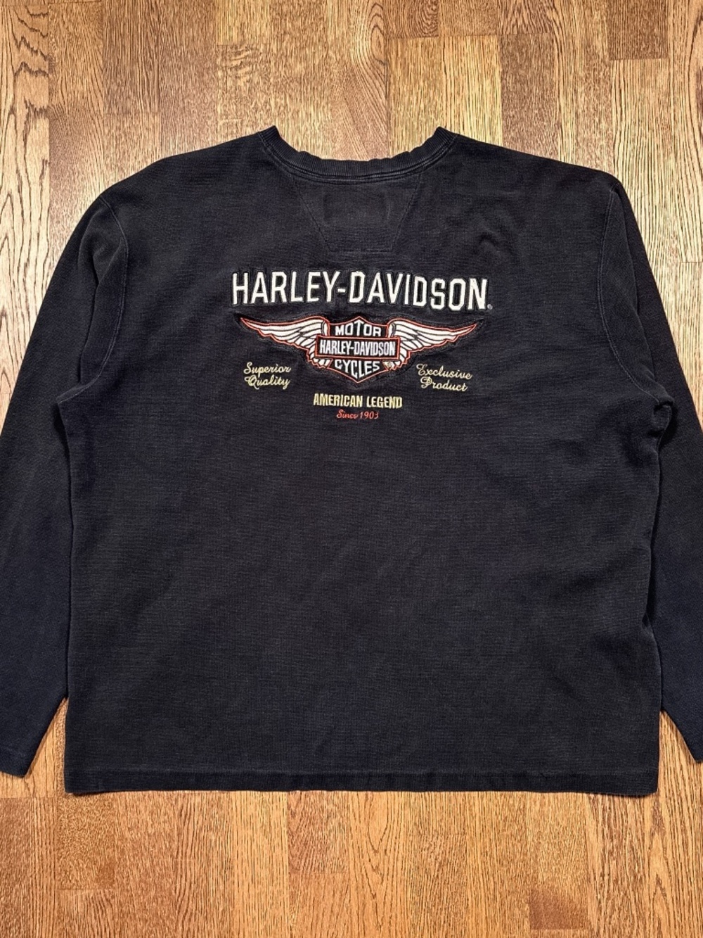 Vintage Y2K Harley Davidson Embroidered Logo Waffle Henley L/S Shirt Mens XL